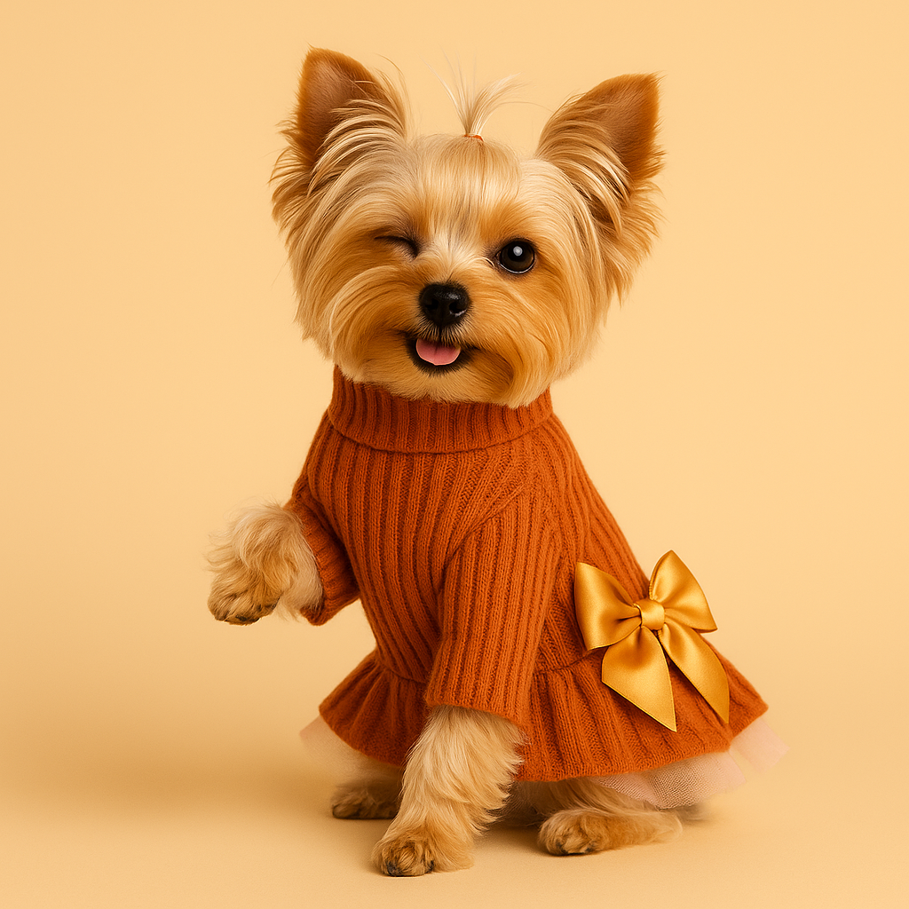 Vestido cuello alto tejido + tul