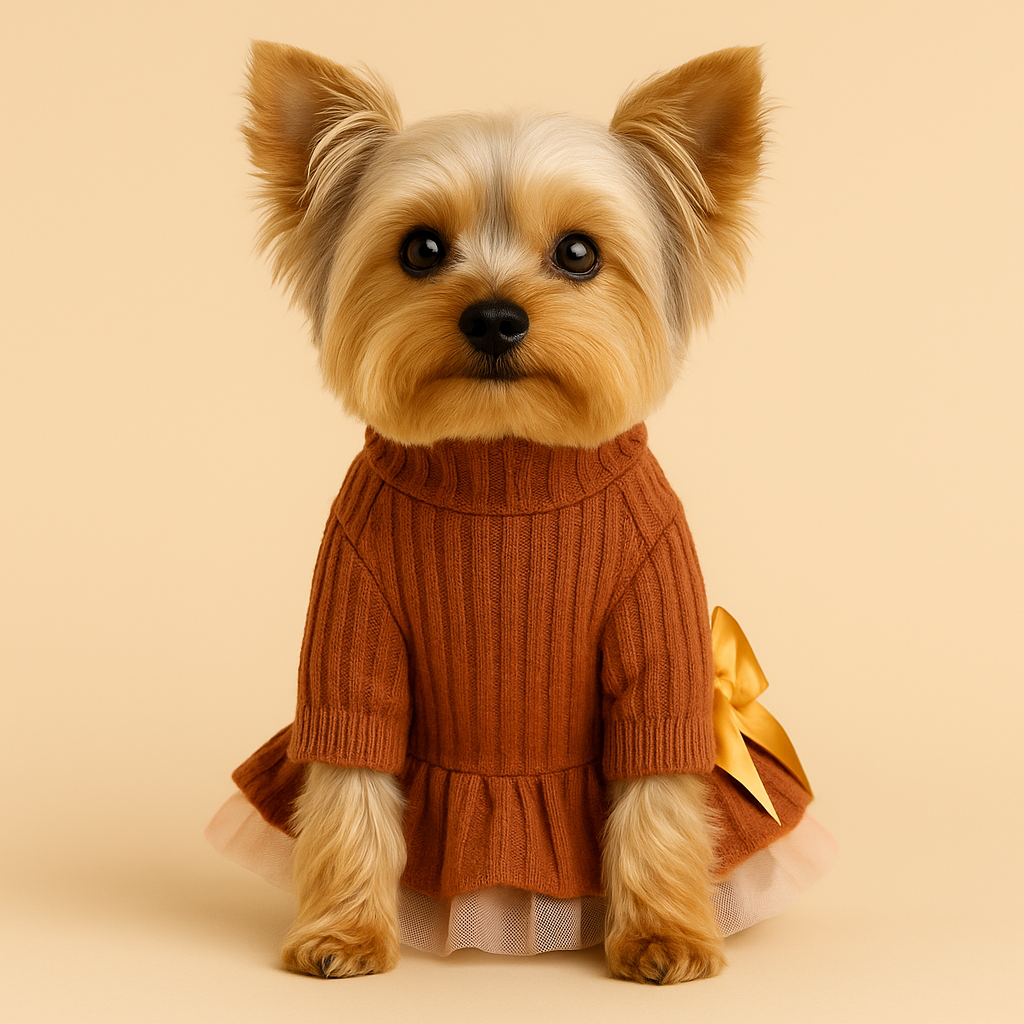 Vestido cuello alto tejido + tul