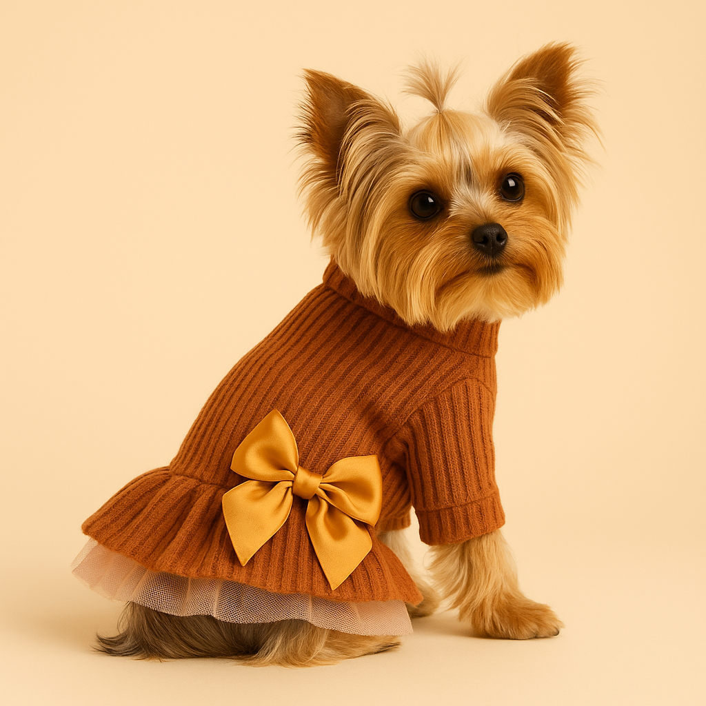 Vestido cuello alto tejido + tul